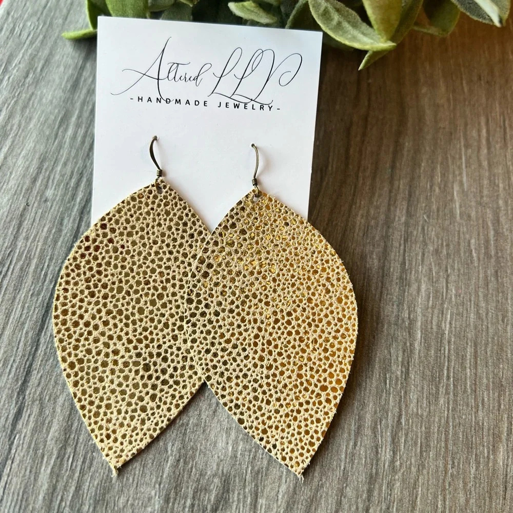 2/$30 Gold Shimmer Leather Earrings